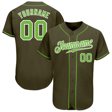 Custom Olive Neon Green-White Authentic Salute To Service Baseball Jersey