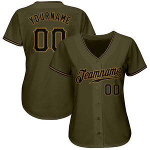 Custom Olive Black-Old Gold Authentic Salute To Service Baseball Jersey