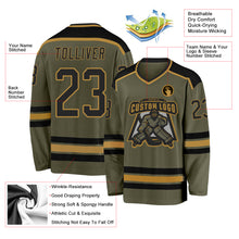 Laden Sie das Bild in den Galerie-Viewer, Custom Olive Black-Old Gold Salute To Service Hockey Jersey
