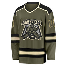 Laden Sie das Bild in den Galerie-Viewer, Custom Olive Camo Black-Cream Salute To Service Hockey Jersey
