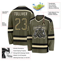 Laden Sie das Bild in den Galerie-Viewer, Custom Olive Camo Black-Cream Salute To Service Hockey Jersey
