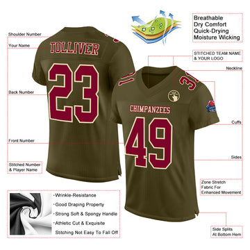 Custom Olive Maroon-Cream Mesh Authentic Salute To Service Football Jersey