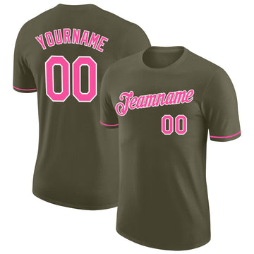 Custom Olive Pink-White Performance Salute To Service T-Shirt