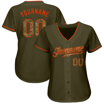 Custom Olive Camo-Orange Authentic Salute To Service Baseball Jersey