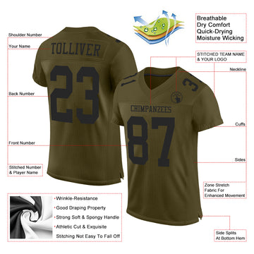 Custom Olive Black Mesh Authentic Salute To Service Football Jersey