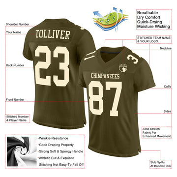Custom Olive Cream Mesh Authentic Salute To Service Football Jersey