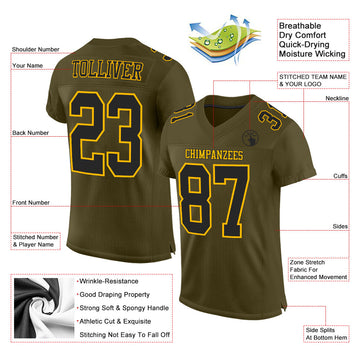 Custom Olive Black-Gold Mesh Authentic Salute To Service Football Jersey