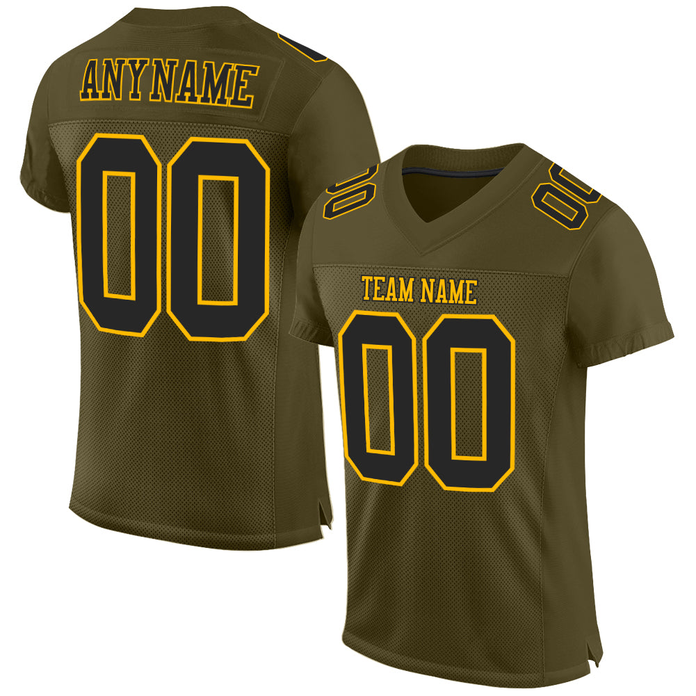 Custom Olive Black-Gold Mesh Authentic Salute To Service Football Jersey