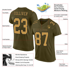 Custom Olive Old Gold-Black Mesh Authentic Salute To Service Football Jersey