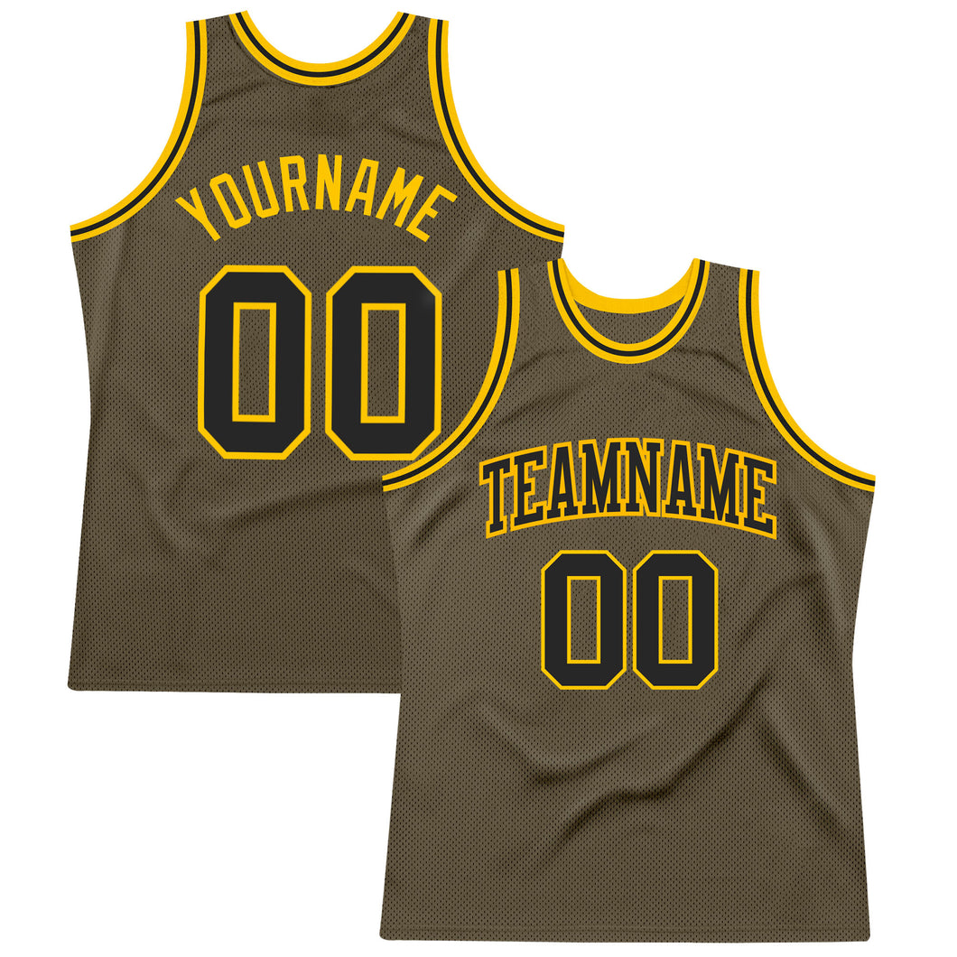 Custom Olive Black-Gold Authentic Throwback Salute To Service Basketball Jersey