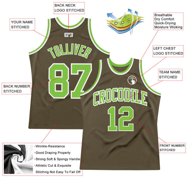 Custom Team White Basketball Authentic Neon Green Throwback Jersey