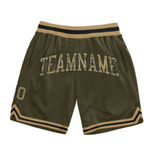 Laden Sie das Bild in den Galerie-Viewer, Custom Olive Camo Black-Old Gold Authentic Throwback Salute To Service Basketball Shorts
