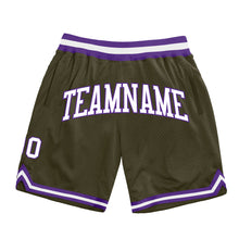Load image into Gallery viewer, Custom Olive White-Purple Authentic Throwback Salute To Service Basketball Shorts
