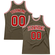 Load image into Gallery viewer, Custom Olive Red-White Authentic Throwback Salute To Service Basketball Jersey
