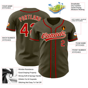 Custom Olive Red-Cream Authentic Salute To Service Baseball Jersey