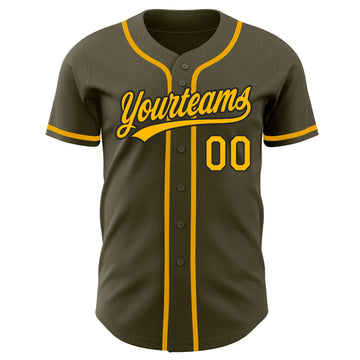 Custom Olive Gold-Black Authentic Salute To Service Baseball Jersey