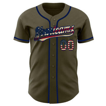 Custom Olive Vintage USA Flag-Navy Authentic Salute To Service Baseball Jersey