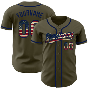 Custom Olive Vintage USA Flag-Navy Authentic Salute To Service Baseball Jersey