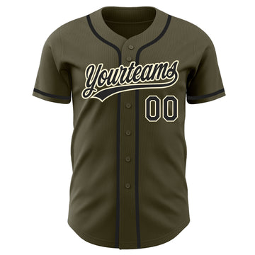 Custom Olive Black-Cream Authentic Salute To Service Baseball Jersey