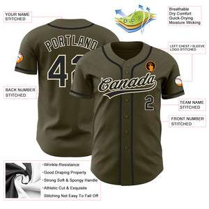 Custom Olive Black-Cream Authentic Salute To Service Baseball Jersey