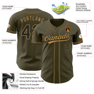 Custom Olive Black-Old Gold Authentic Salute To Service Baseball Jersey