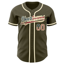Load image into Gallery viewer, Custom Olive Vintage USA Flag-Cream Authentic Salute To Service Baseball Jersey
