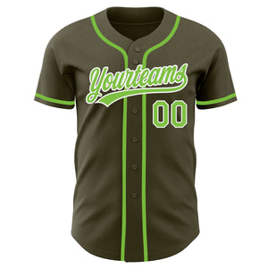 Custom Olive Neon Green-White Authentic Salute To Service Baseball Jersey