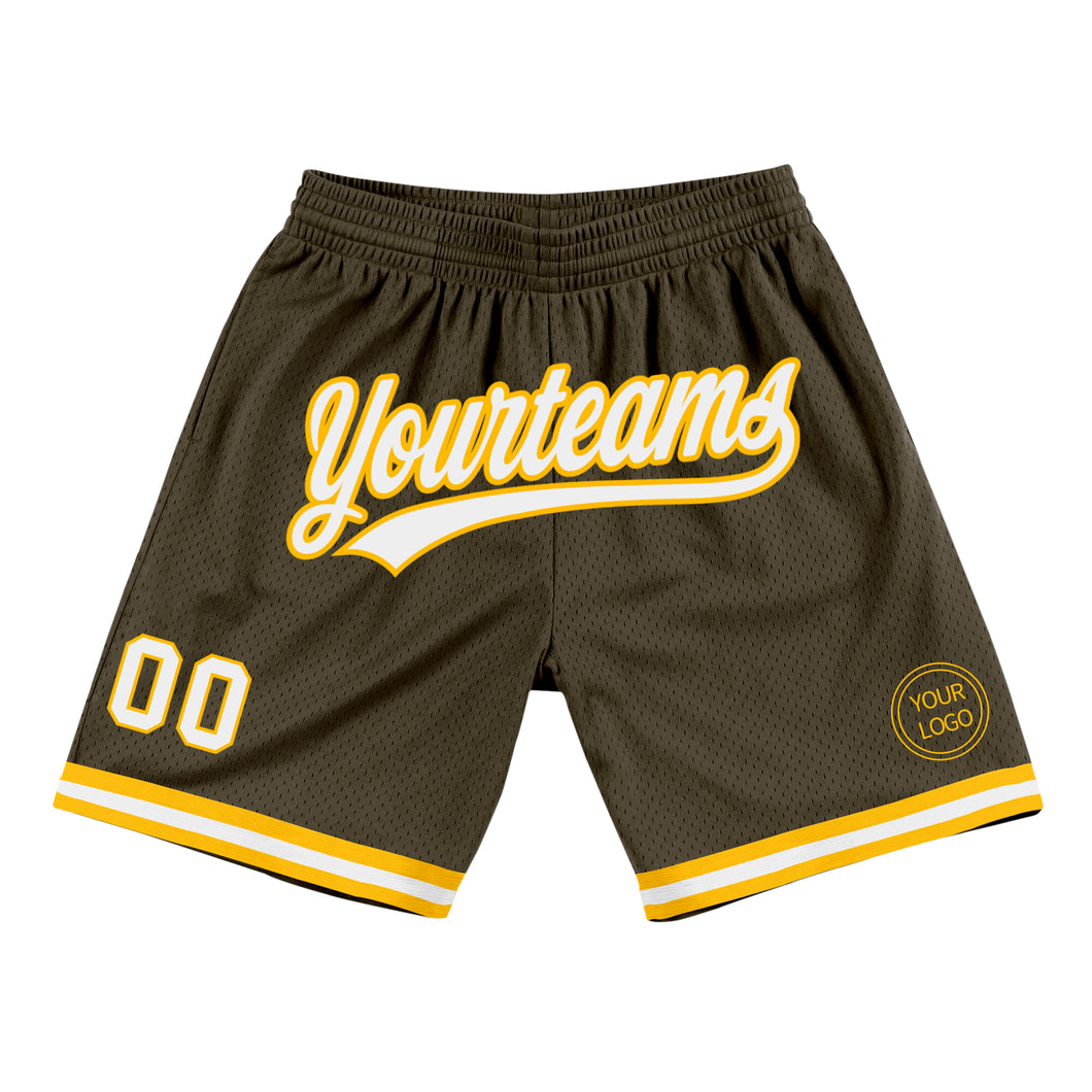 Custom Olive White-Gold Authentic Throwback Salute To Service Basketball Shorts