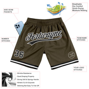 Custom Olive Black-White Authentic Throwback Salute To Service Basketball Shorts