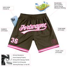 Load image into Gallery viewer, Custom Olive White-Pink Authentic Throwback Salute To Service Basketball Shorts
