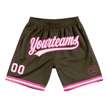 Load image into Gallery viewer, Custom Olive White-Pink Authentic Throwback Salute To Service Basketball Shorts
