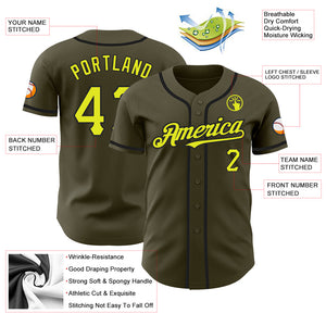 Custom Olive Neon Yellow-Black Authentic Salute To Service Baseball Jersey