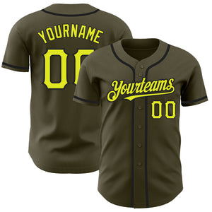 Custom Olive Neon Yellow-Black Authentic Salute To Service Baseball Jersey