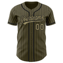 Load image into Gallery viewer, Custom Olive City Cream Pinstripe Camo-Black Authentic Salute To Service Baseball Jersey
