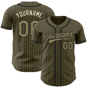 Custom Olive City Cream Pinstripe Camo-Black Authentic Salute To Service Baseball Jersey