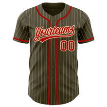 Laden Sie das Bild in den Galerie-Viewer, Custom Olive City Cream Pinstripe Red Authentic Salute To Service Baseball Jersey
