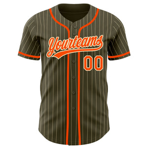 Custom Olive City Cream Pinstripe Orange Authentic Salute To Service Baseball Jersey