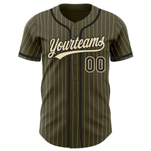 Laden Sie das Bild in den Galerie-Viewer, Custom Olive City Cream Pinstripe Black Authentic Salute To Service Baseball Jersey
