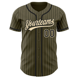 Custom Olive City Cream Pinstripe Black Authentic Salute To Service Baseball Jersey