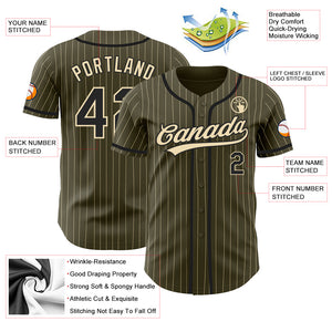 Custom Olive City Cream Pinstripe Black Authentic Salute To Service Baseball Jersey