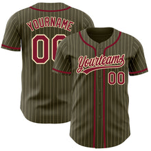 Load image into Gallery viewer, Custom Olive City Cream Pinstripe Crimson Authentic Salute To Service Baseball Jersey
