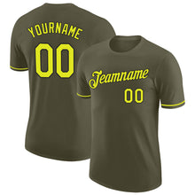 Load image into Gallery viewer, Custom Olive Neon Yellow-Black Performance Salute To Service T-Shirt
