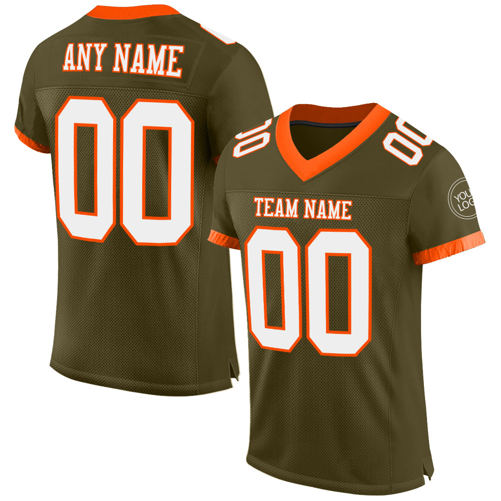 Custom Olive White-Orange Mesh Authentic Salute To Service Football Jersey