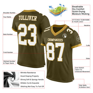 Custom Olive White-Old Gold Mesh Authentic Salute To Service Football Jersey