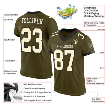 Custom Olive Cream-Black Mesh Authentic Salute To Service Football Jersey