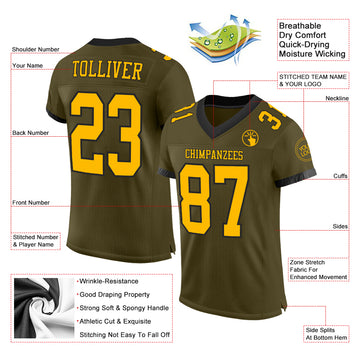 Custom Olive Gold-Black Mesh Authentic Salute To Service Football Jersey