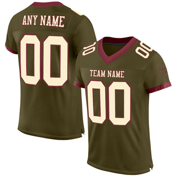Custom Olive Cream-Burgundy Mesh Authentic Salute To Service Football Jersey
