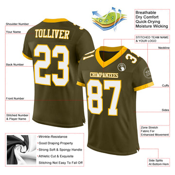Custom Olive White-Gold Mesh Authentic Salute To Service Football Jersey