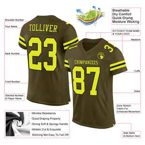 Custom Olive Neon Yellow-Black Mesh Authentic Salute To Service Football Jersey