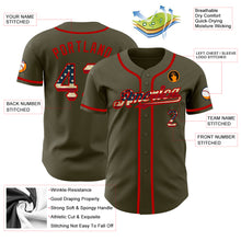 Load image into Gallery viewer, Custom Olive Vintage USA Flag-Red Authentic Salute To Service Baseball Jersey
